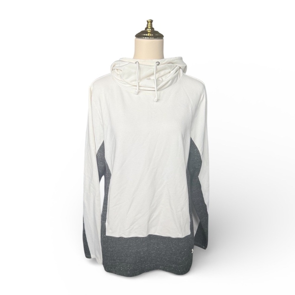 Under Armour Women Cowl Neck Long Sleeve Hoodie White Grey Athletic Top
